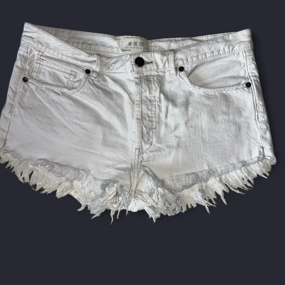 We The Free by Free People White Denim Shorts | Size 30 | Button Fly
